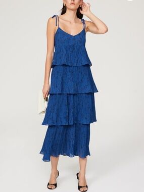 Club Monaco Cobalt Blue Tiered Ruffle Midi Dress